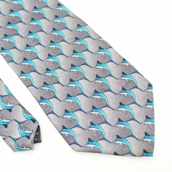 The Nature Conservancy's Gray Teal Dolphin Jacquard Print Wide Silk Tie - Picture 1 of 7